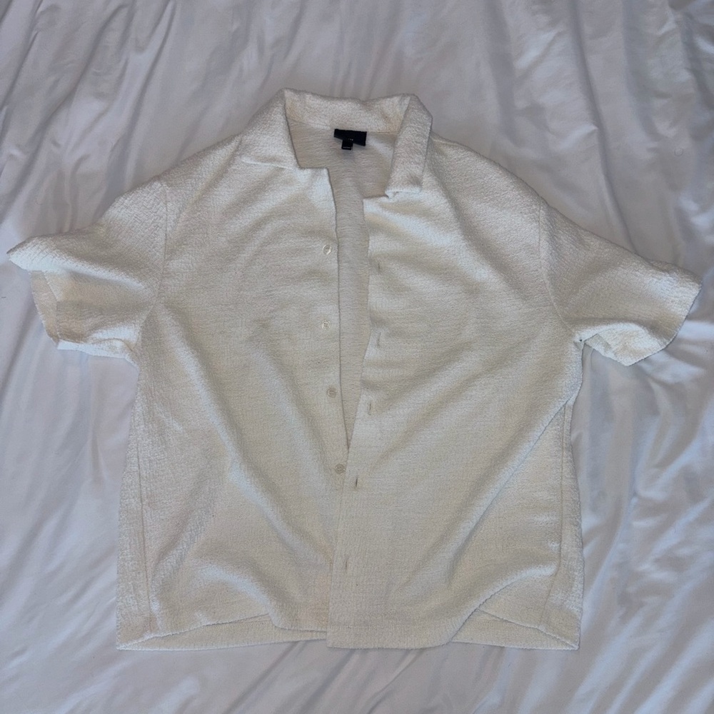 H&M Textured Cream Short Sleeve Shirt